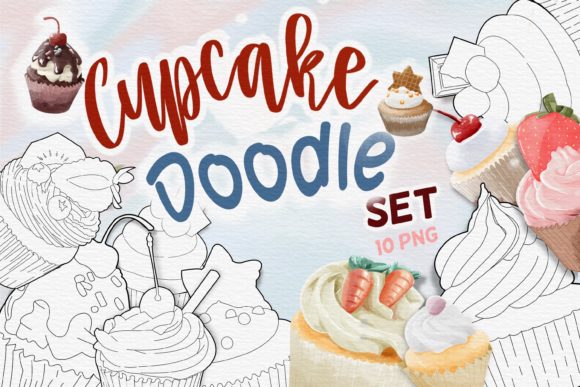 10 Cupcake Doodle for Coloring: A Versatile Digital Asset for Planners and Printables