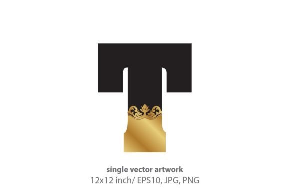 Black and Gold Baroque Letter T