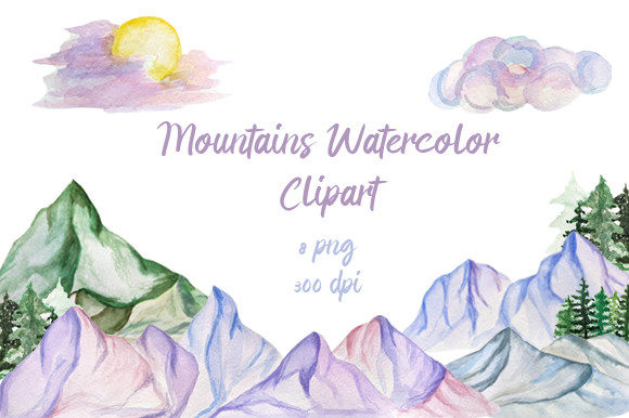 Mountains Watercolor Clipart PNG